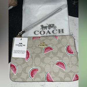 New Coach Beige and Pink Watermelon Wristlet